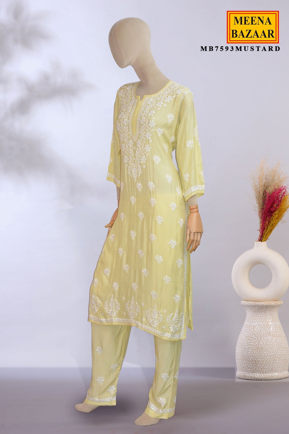Mustard Chikankari Co-ord Set