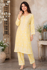 Mustard Chikankari Co-ord Set