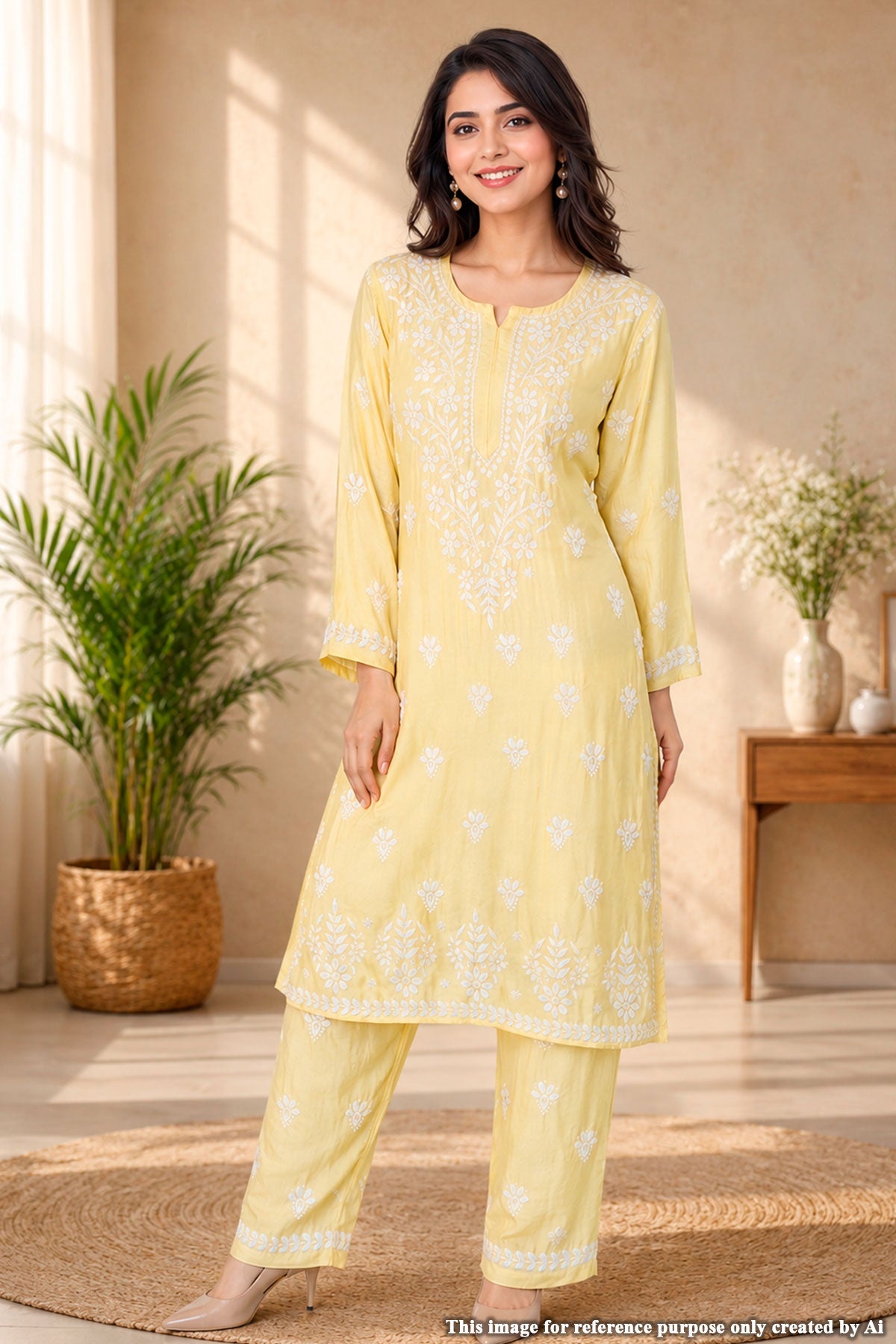 Mustard Chikankari Co-ord Set