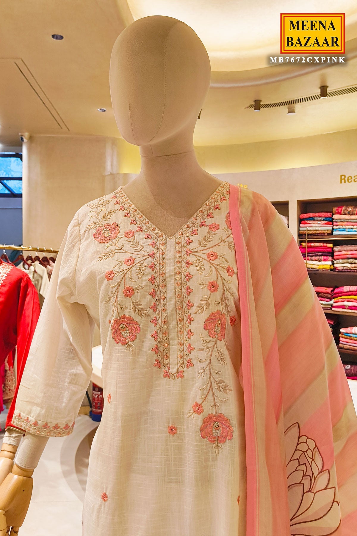 Blush Cream Kurta Set with Printed Dupatta