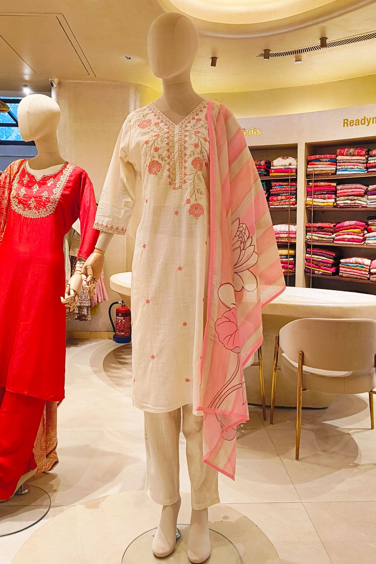 Blush Cream Kurta Set with Printed Dupatta