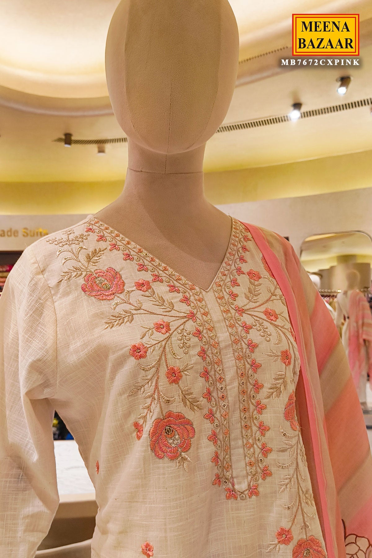 Blush Cream Kurta Set with Printed Dupatta