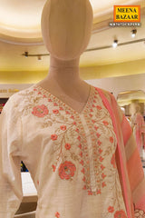 Blush Cream Kurta Set with Printed Dupatta