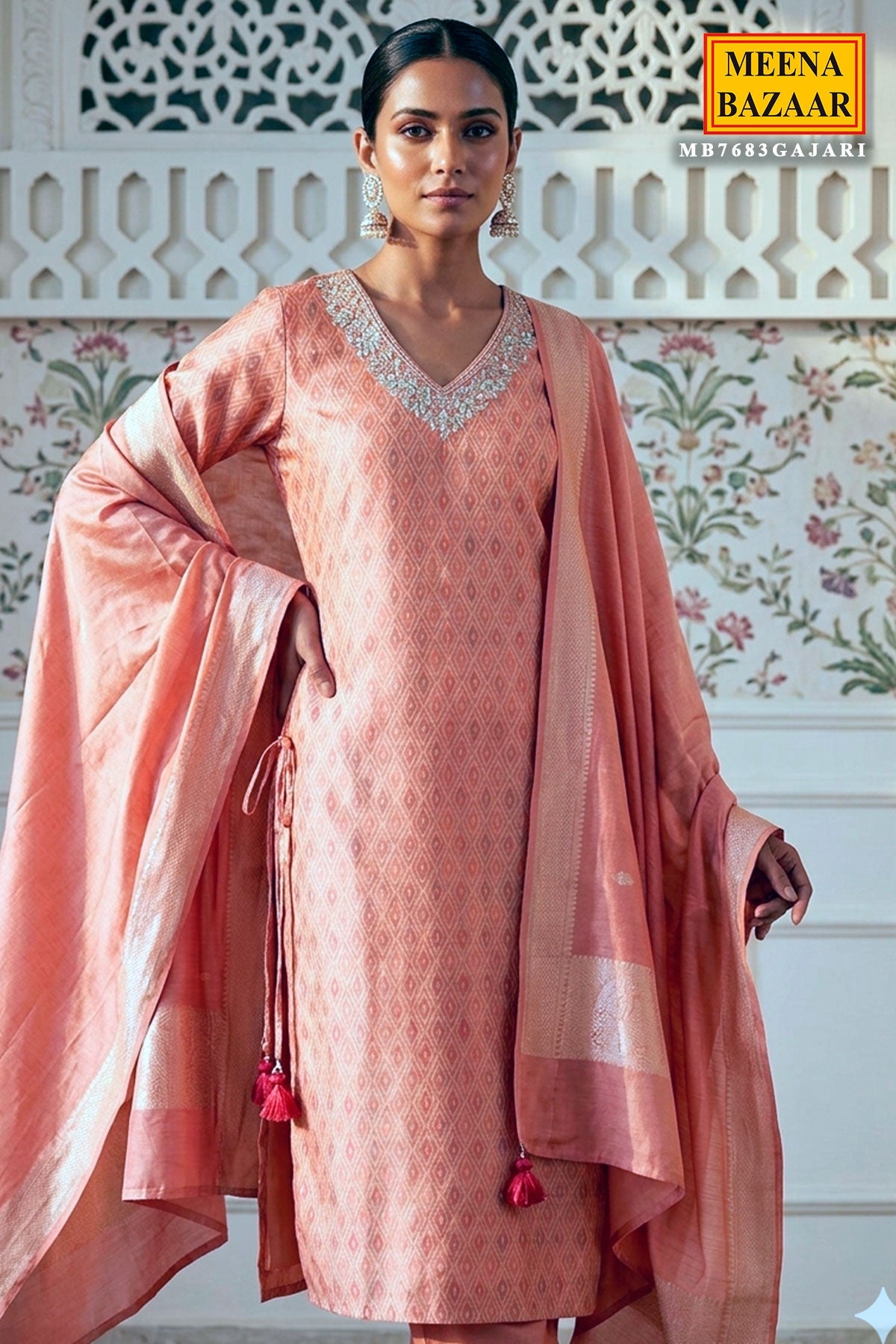 Gajri Printed Chanderi Ready Made Suit – Elegant Ethnic Wear