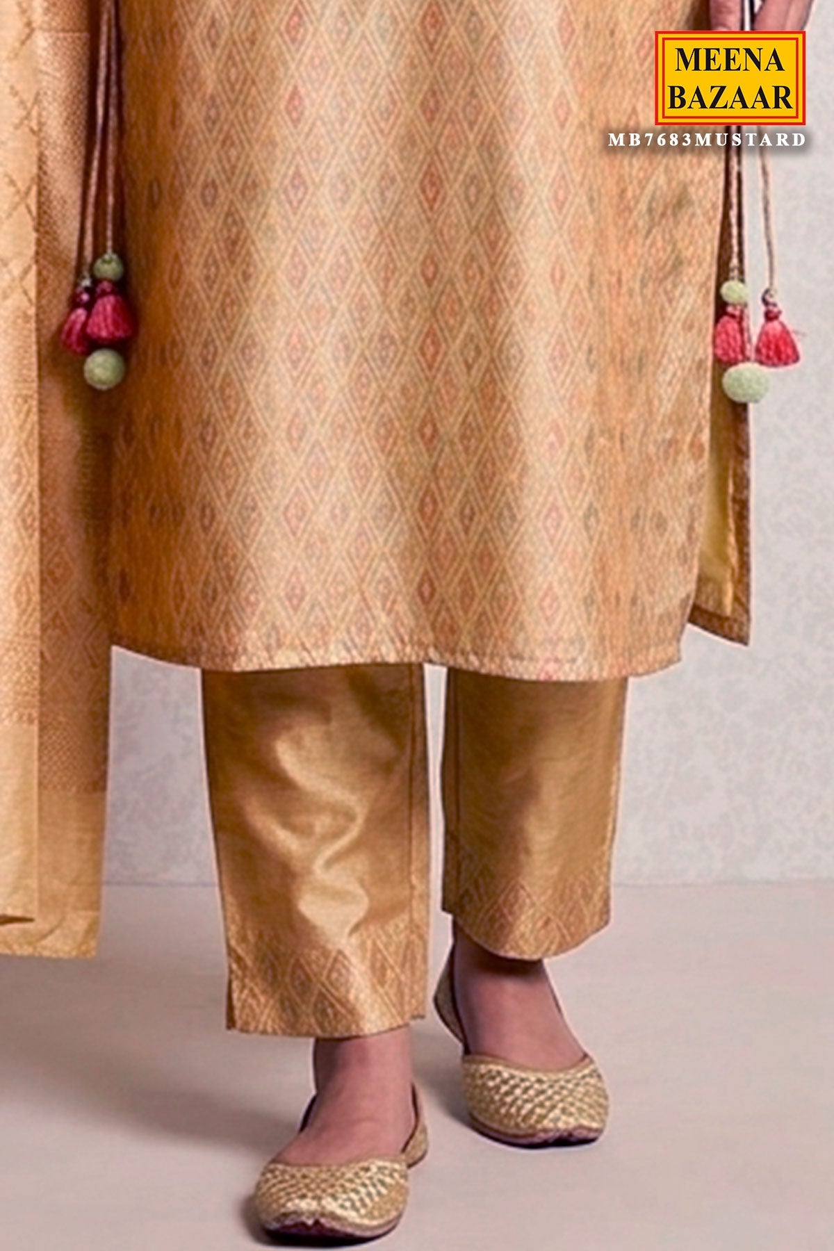 Mustard Printed Chanderi Ready Made Suit – Elegant Ethnic Wear