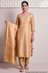 Mustard Printed Chanderi Ready Made Suit – Elegant Ethnic Wear