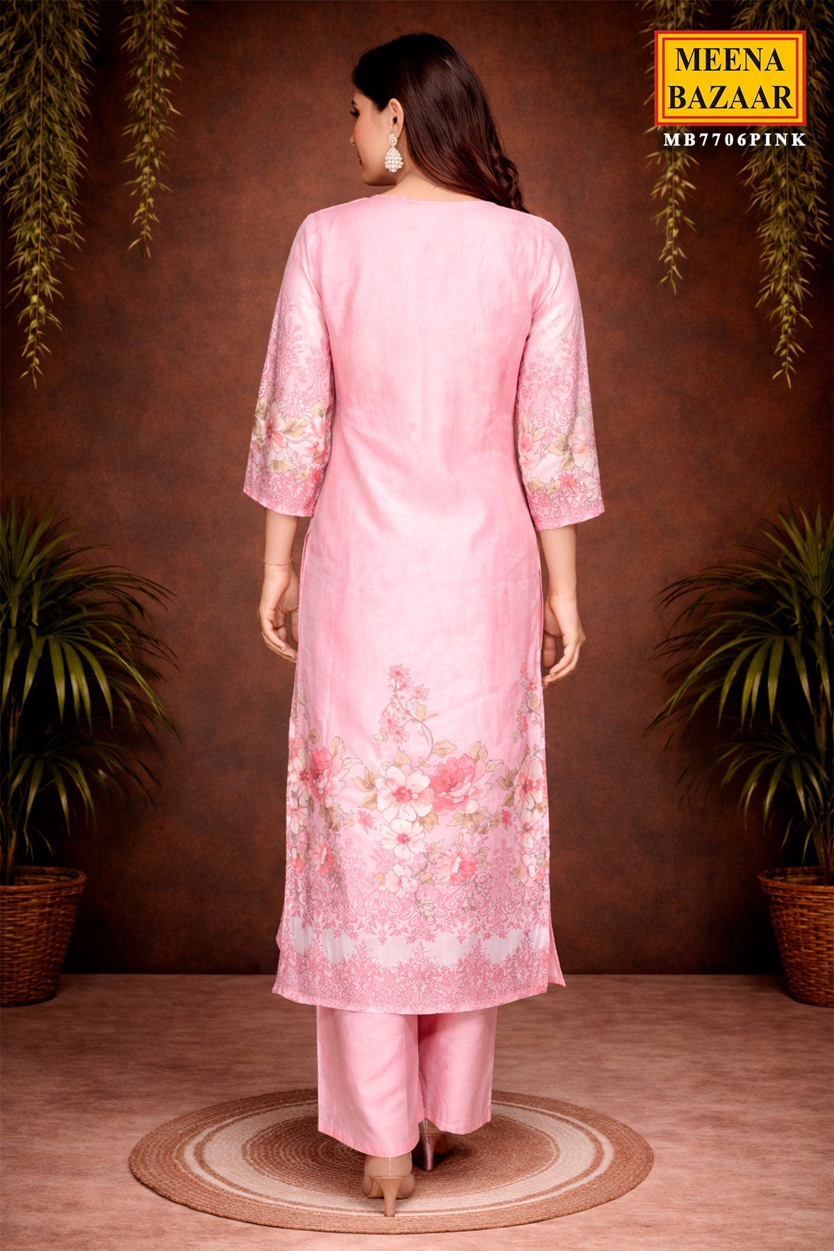 Pink Cotton Ready-Made Suit with Elegant Neck Embroidery