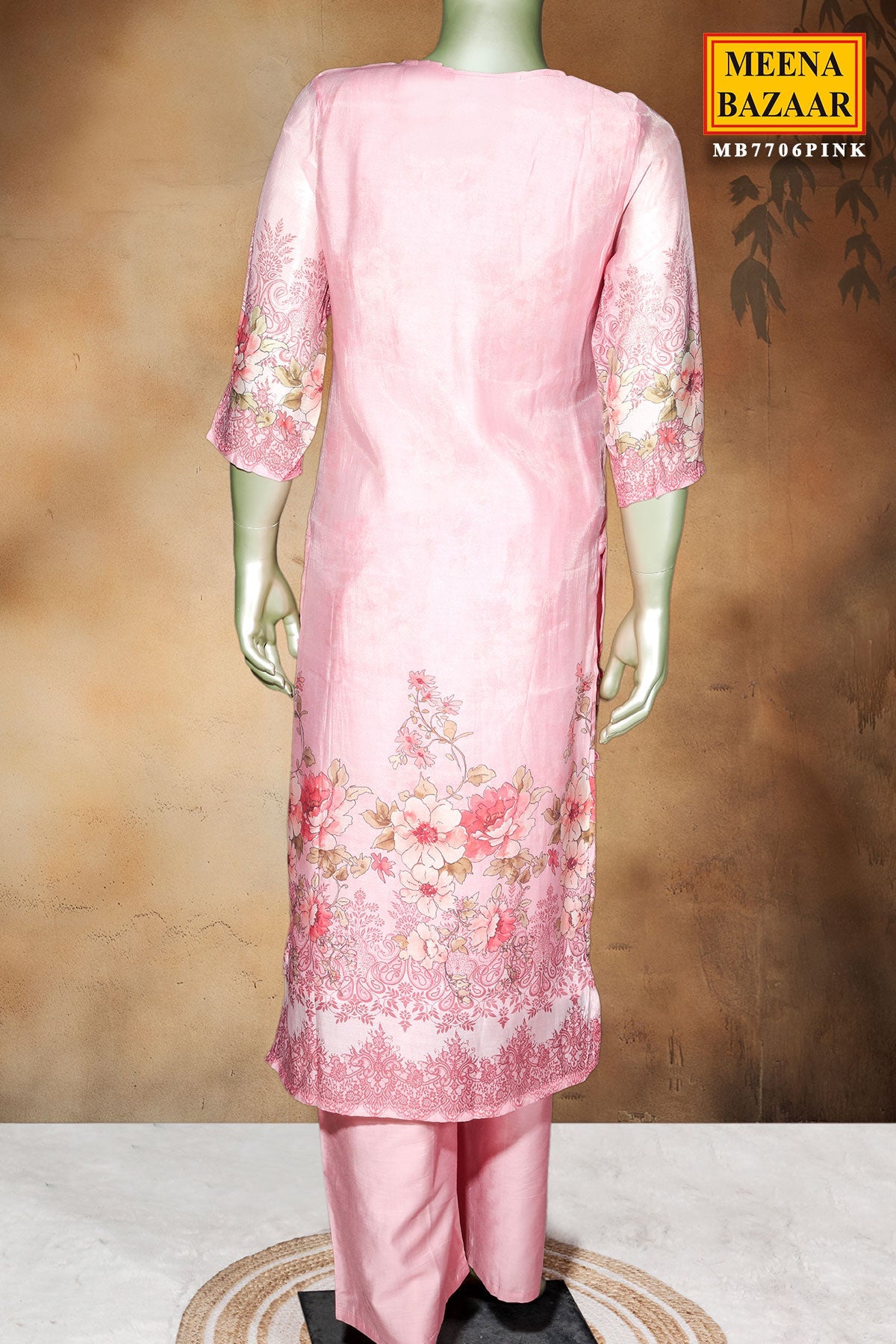 Pink Cotton Ready-Made Suit with Elegant Neck Embroidery