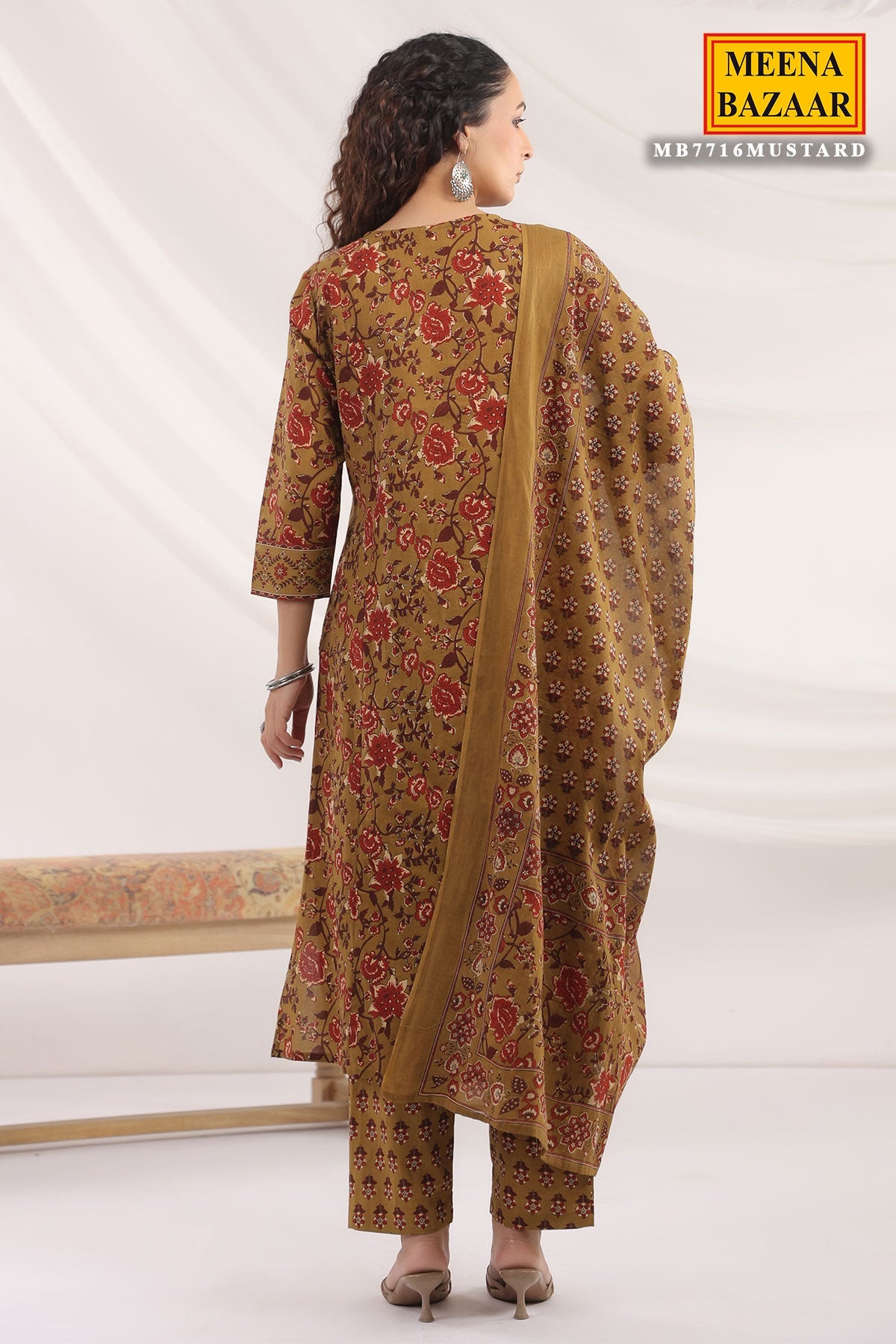 Mustard Cotton Ready Made Suit with Elegant Neck Design