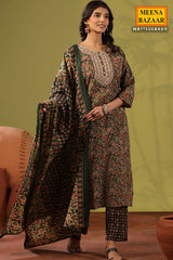 Emerald Green Cotton Ready Made Suit