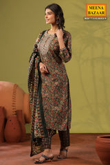 Emerald Green Cotton Ready Made Suit