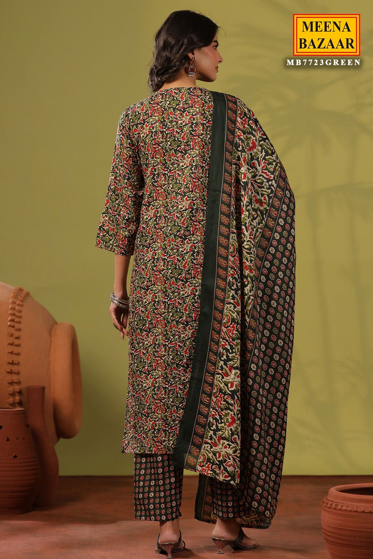 Emerald Green Cotton Ready Made Suit