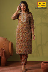 Emerald Maroon Cotton Ready Made Suit