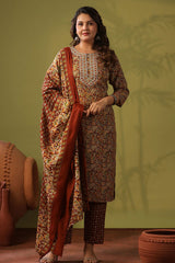 Emerald Maroon Cotton Ready Made Suit
