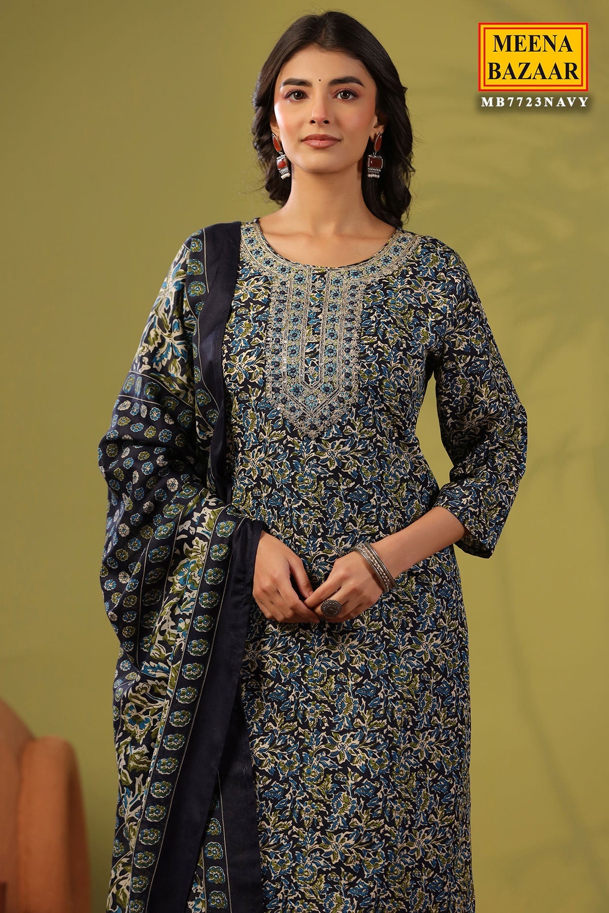 Emerald Navy Cotton Ready Made Suit