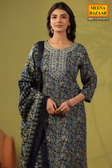 Emerald Navy Cotton Ready Made Suit