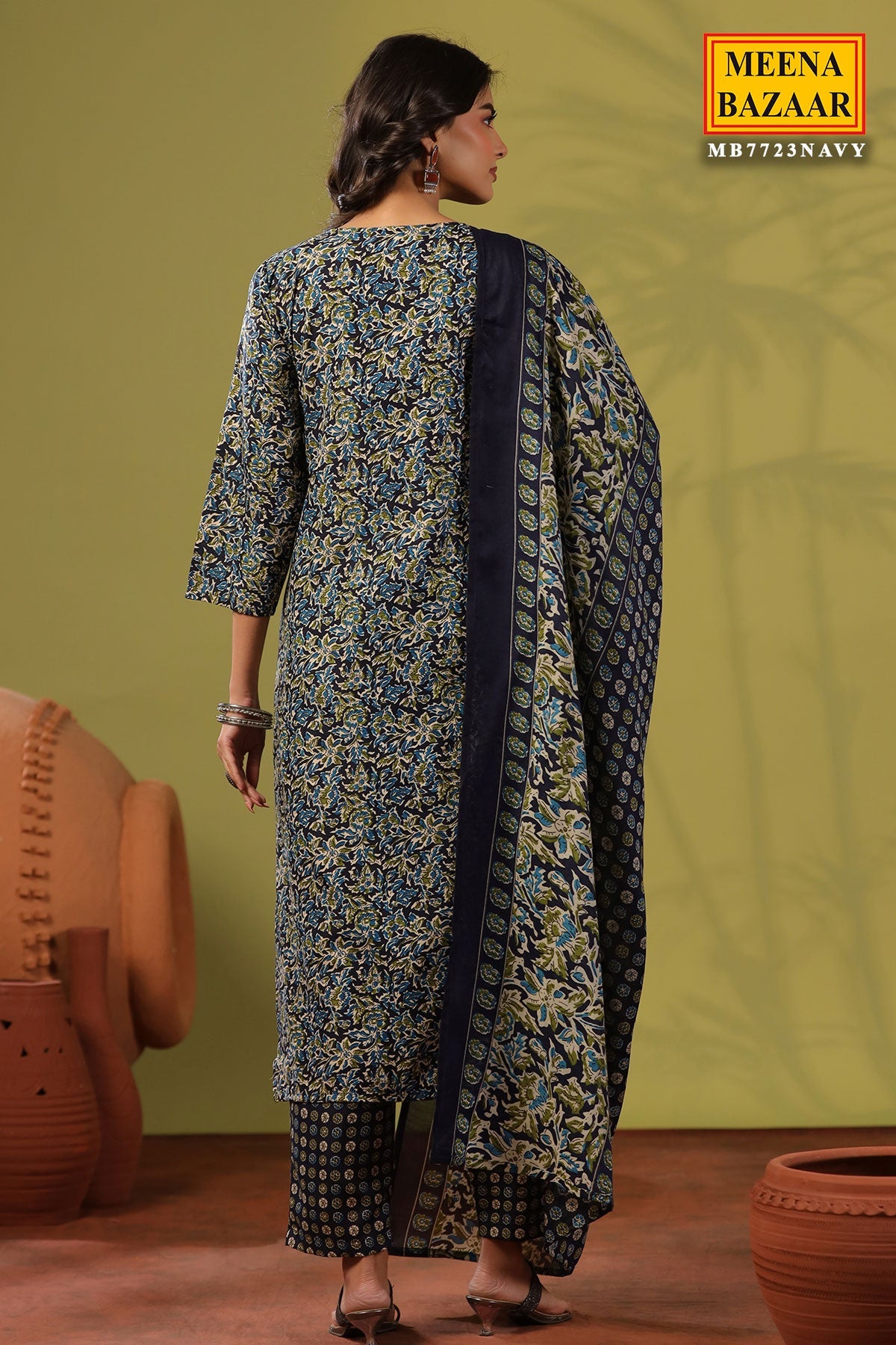 Emerald Navy Cotton Ready Made Suit