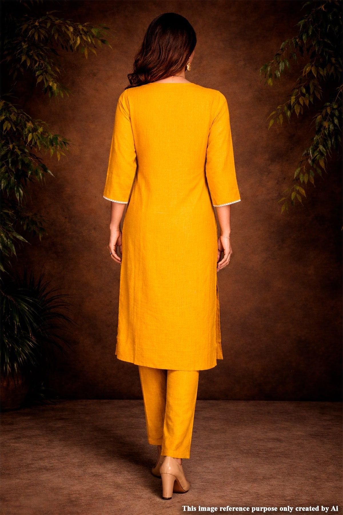 Mustard Cotton Ready-Made Suit with Elegant Neck Embroidery