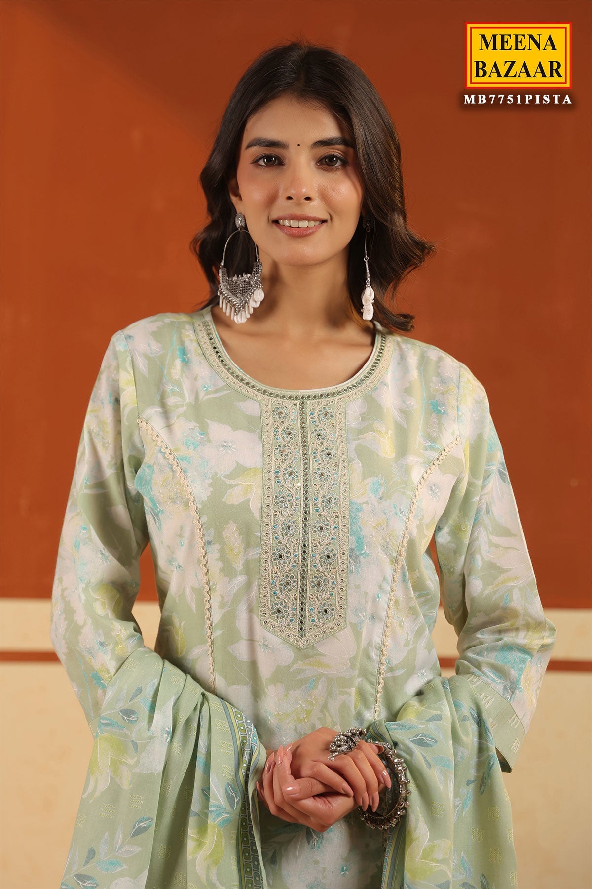 Pista Cotton Ready Made Suit with Elegant Neck Detailing