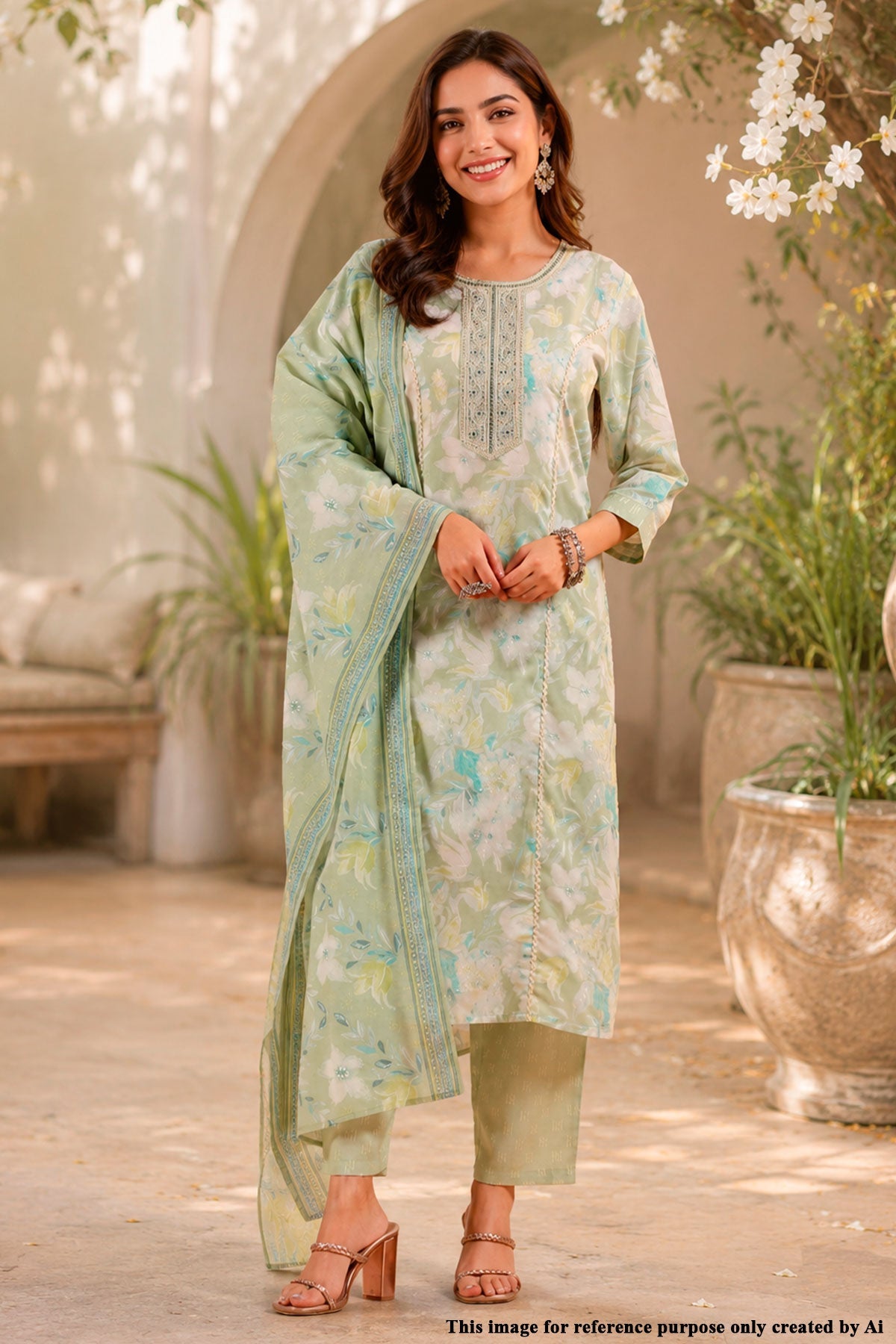 Pista Cotton Ready Made Suit with Elegant Neck Detailing