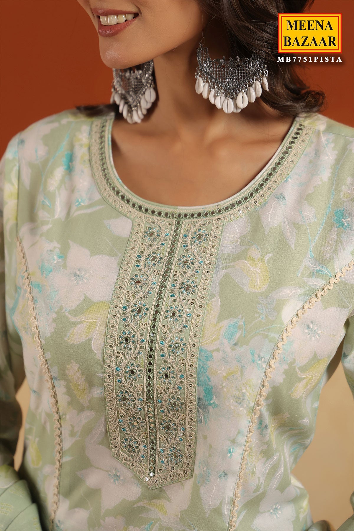 Pista Cotton Ready Made Suit with Elegant Neck Detailing