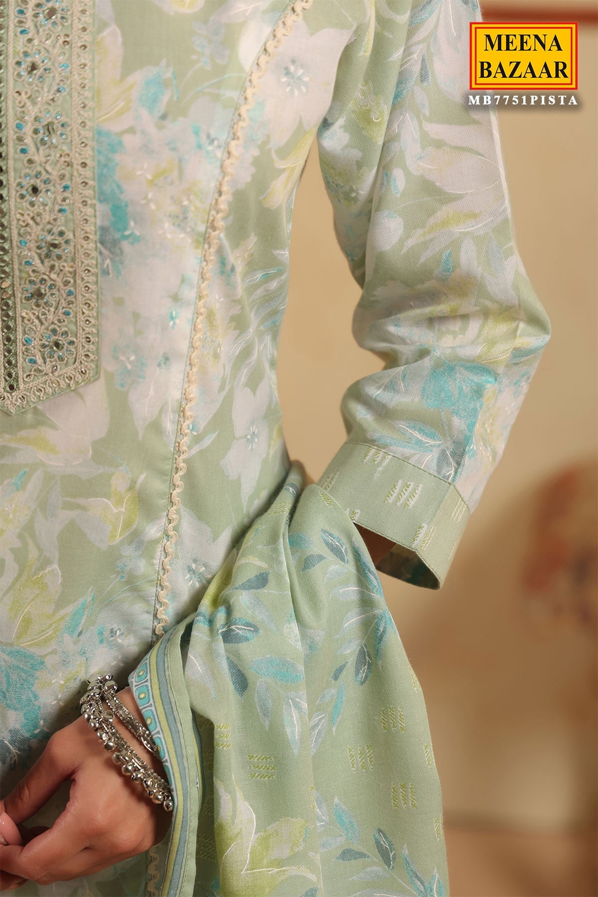 Pista Cotton Ready Made Suit with Elegant Neck Detailing