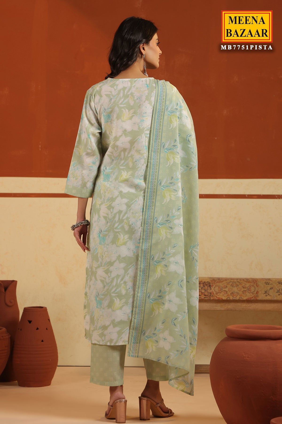 Pista Cotton Ready Made Suit with Elegant Neck Detailing