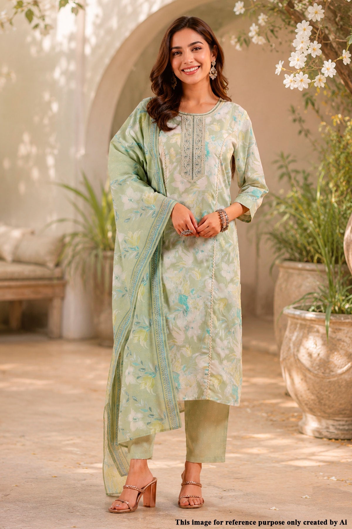 Pista Cotton Ready Made Suit with Elegant Neck Detailing