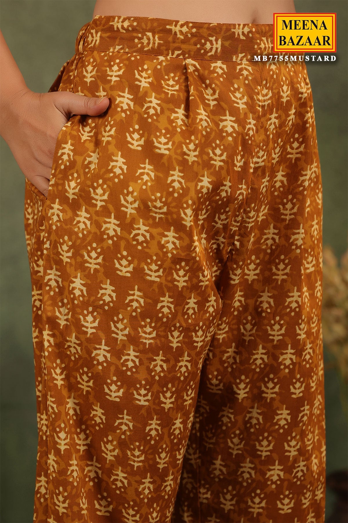 Mustard Cotton Ready-made Suit with Embroidered Neck