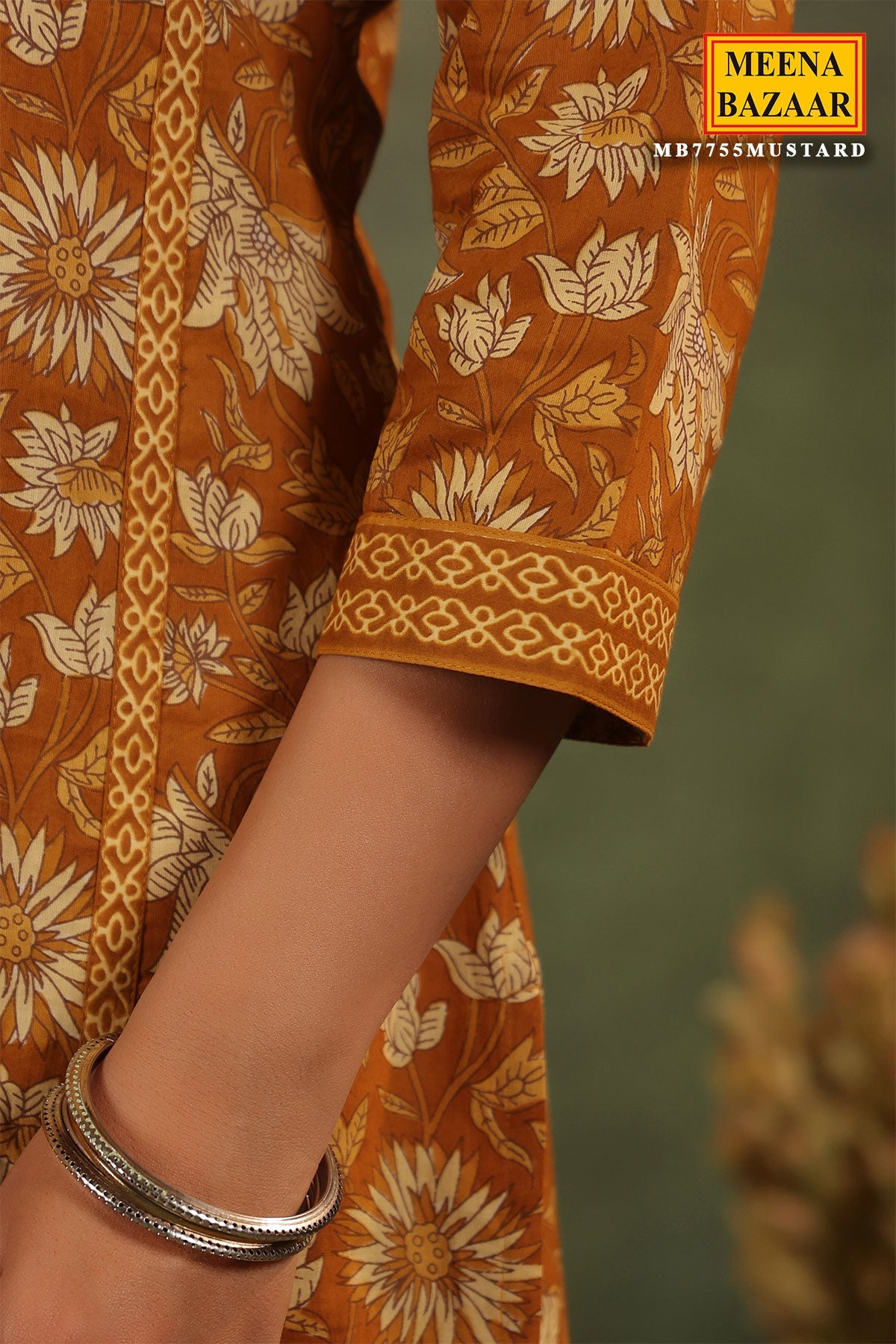 Mustard Cotton Ready-made Suit with Embroidered Neck