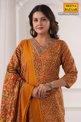 Mustard Cotton Ready-Made Suit with Elegant Neck Detailing