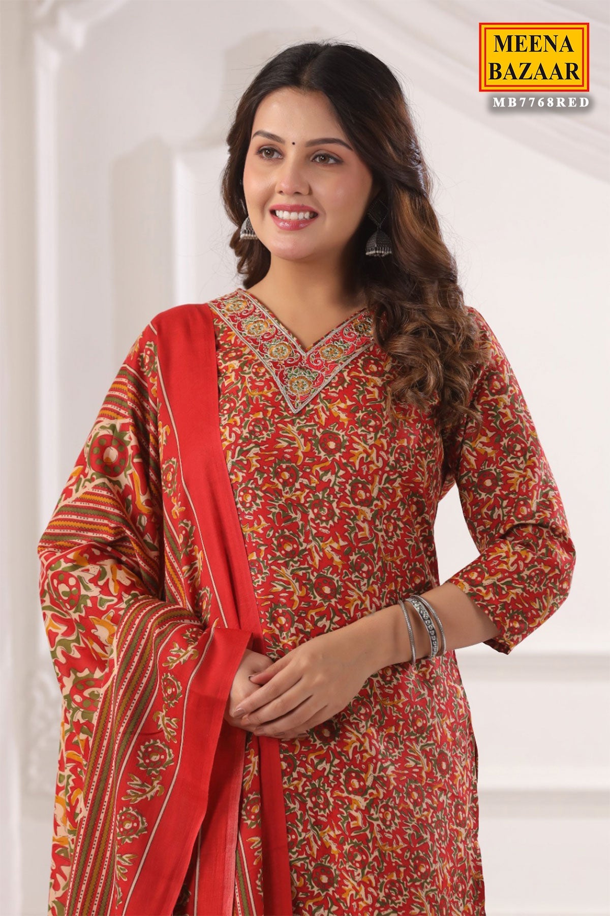 Royal Red Cotton Ready-Made Suit