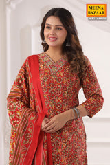 Royal Red Cotton Ready-Made Suit