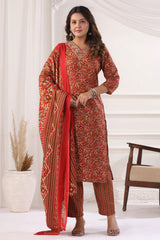 Royal Red Cotton Ready-Made Suit