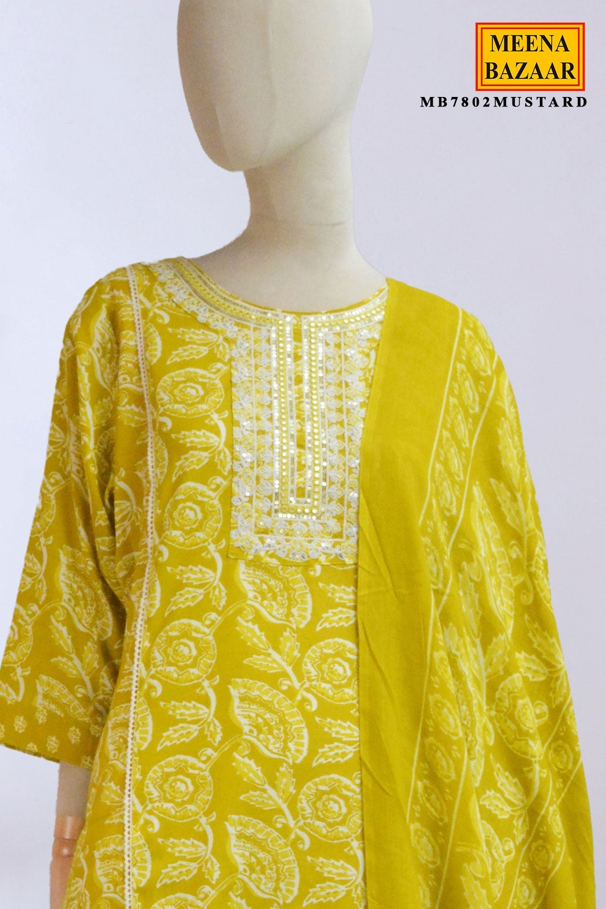Vibrant Mustard Floral 3-Piece Suit Set