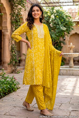 Vibrant Mustard Floral 3-Piece Suit Set