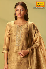Mustard Cotton Ready Made Suit with Embroidered Neck
