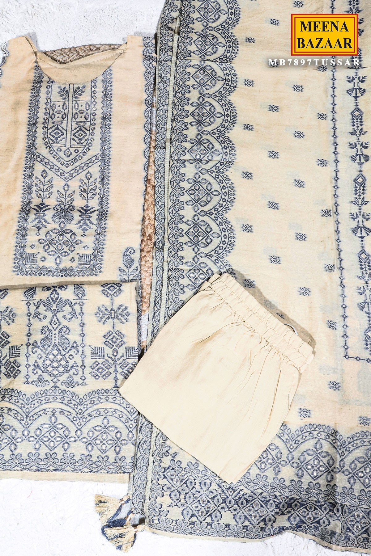 Tussar Cotton Suit with Neck Embroidery