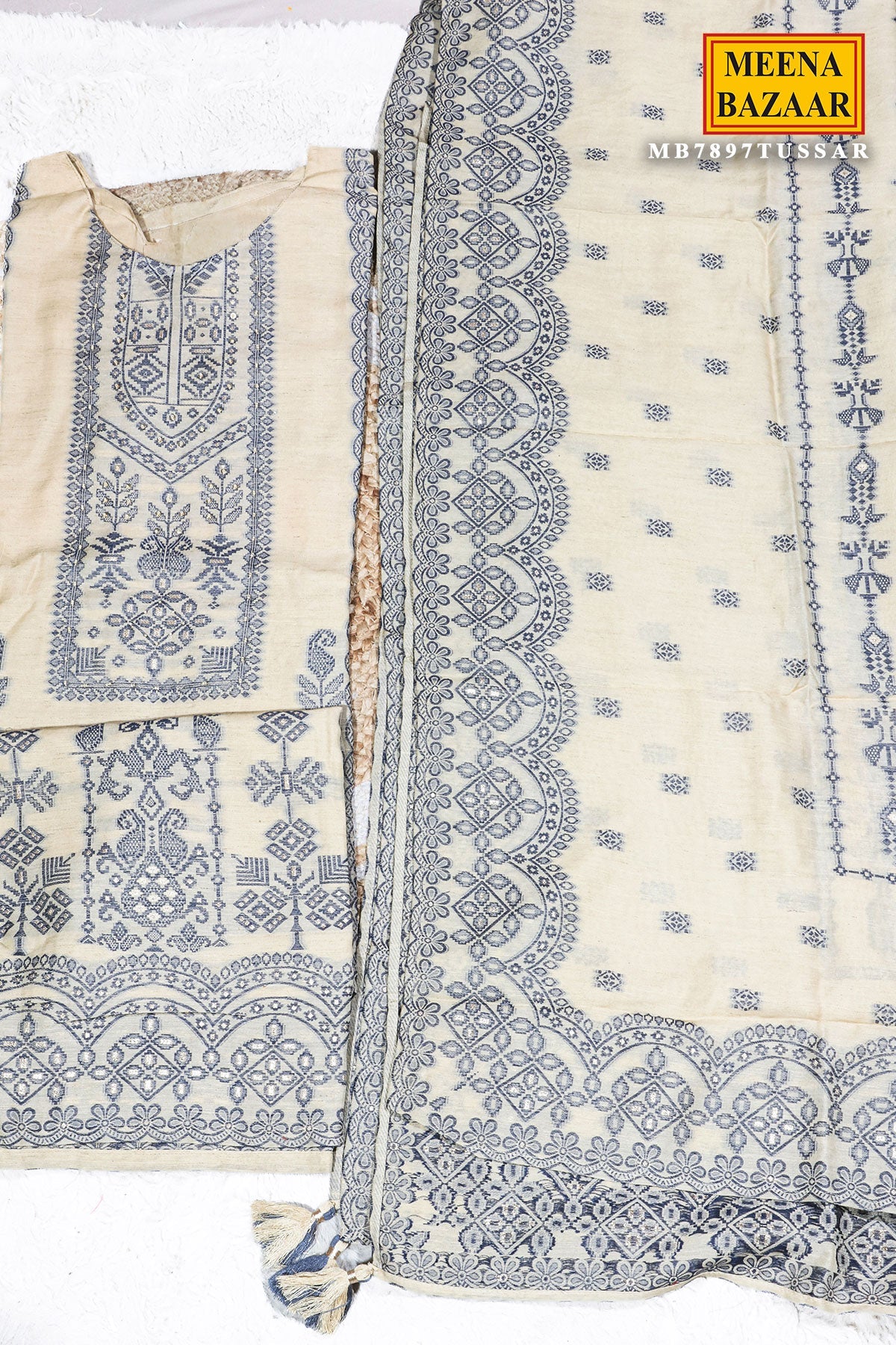 Tussar Cotton Suit with Neck Embroidery