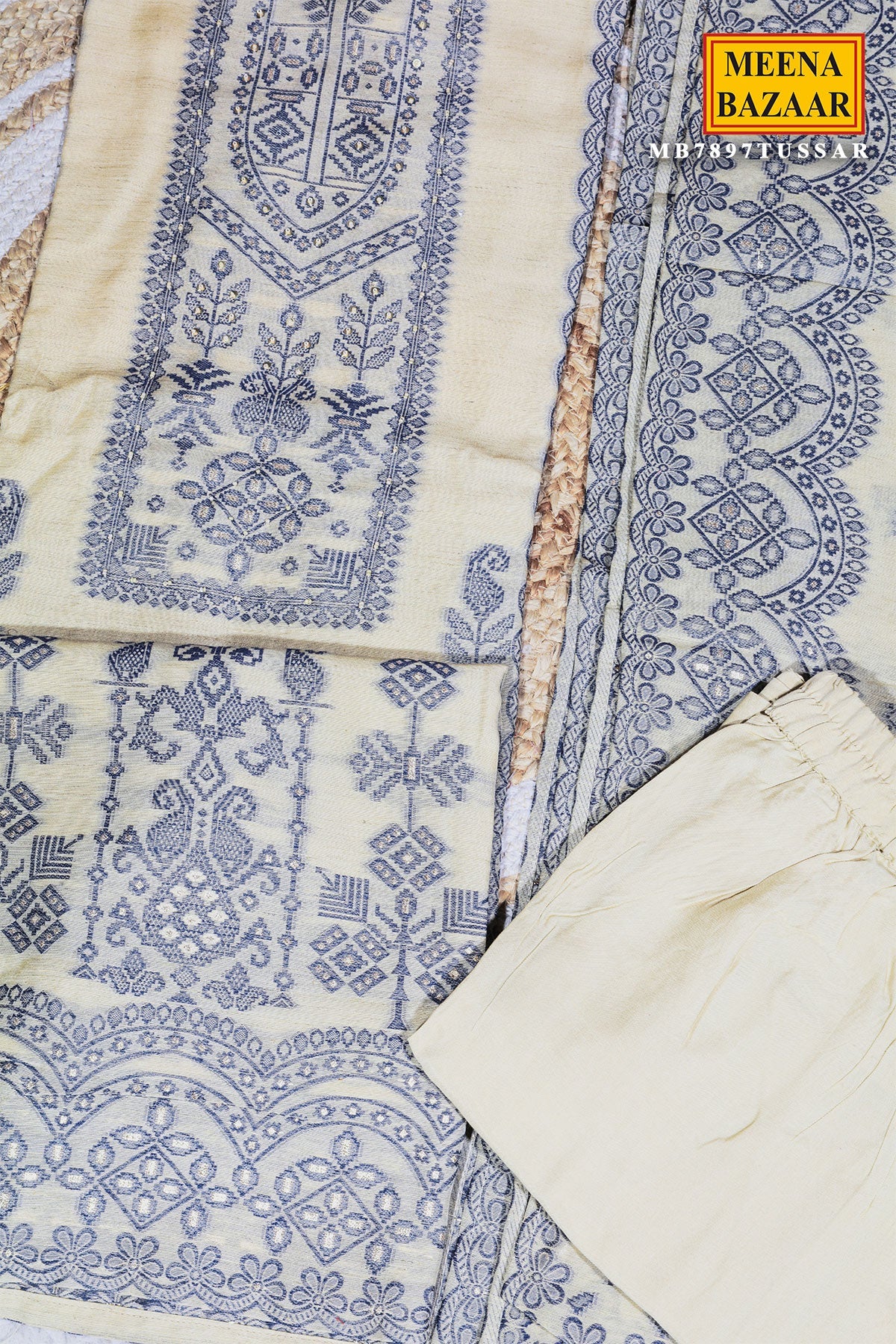 Tussar Cotton Suit with Neck Embroidery