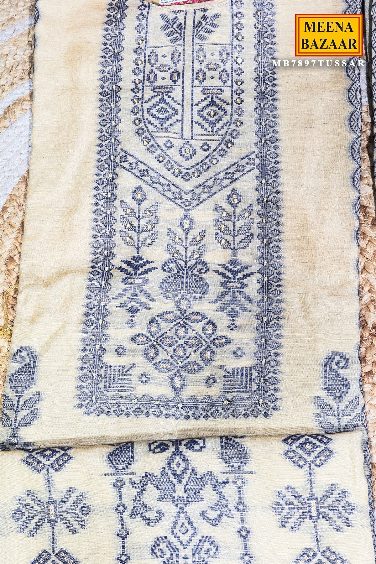 Tussar Cotton Suit with Neck Embroidery