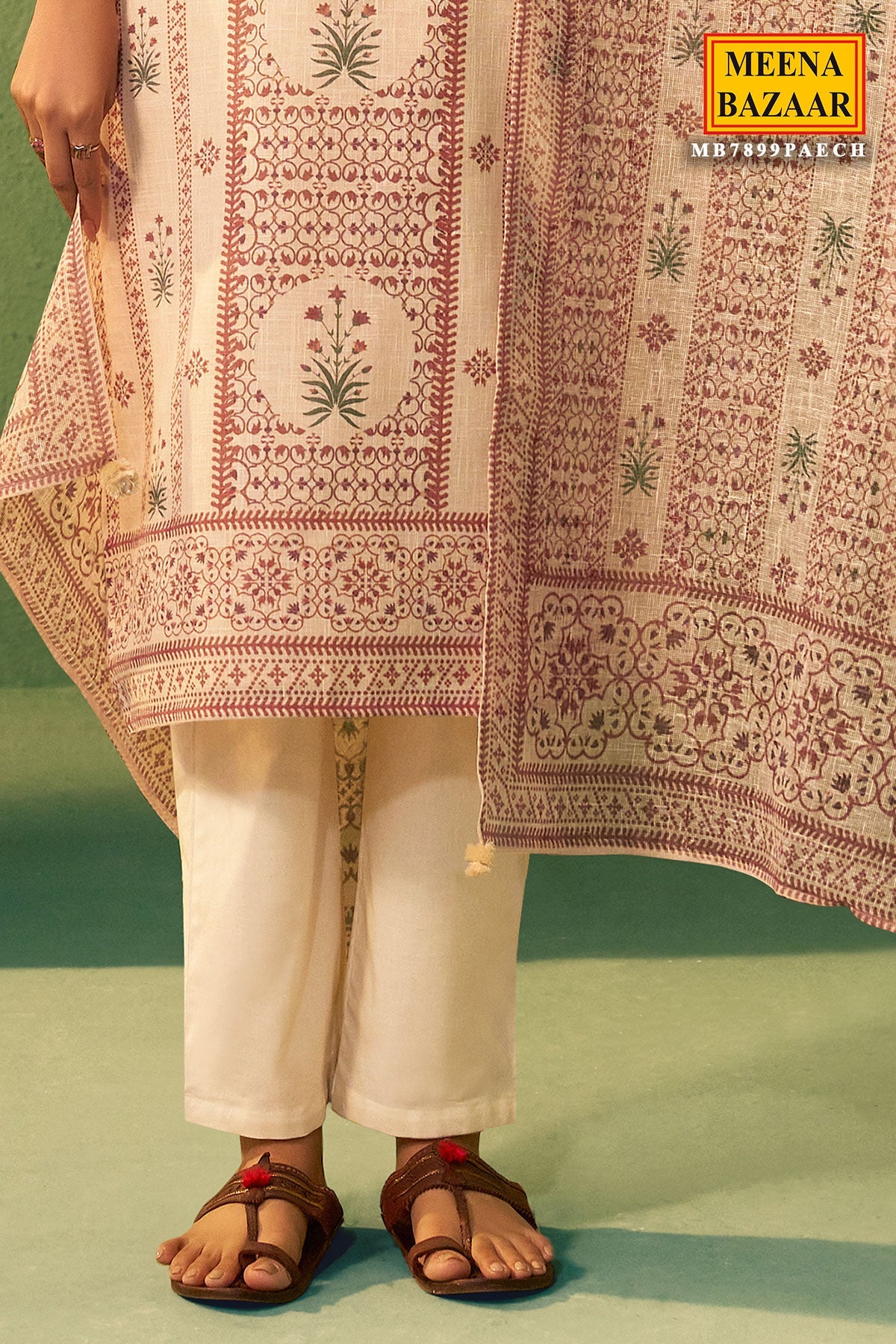 Peach Cotton Ready Made Suit with Neck Embroidery | Elegant Ethnic Wear