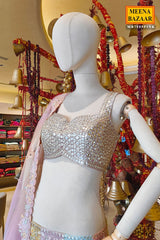 Pastel Pink Embroidered Unstitched Lehenga Set