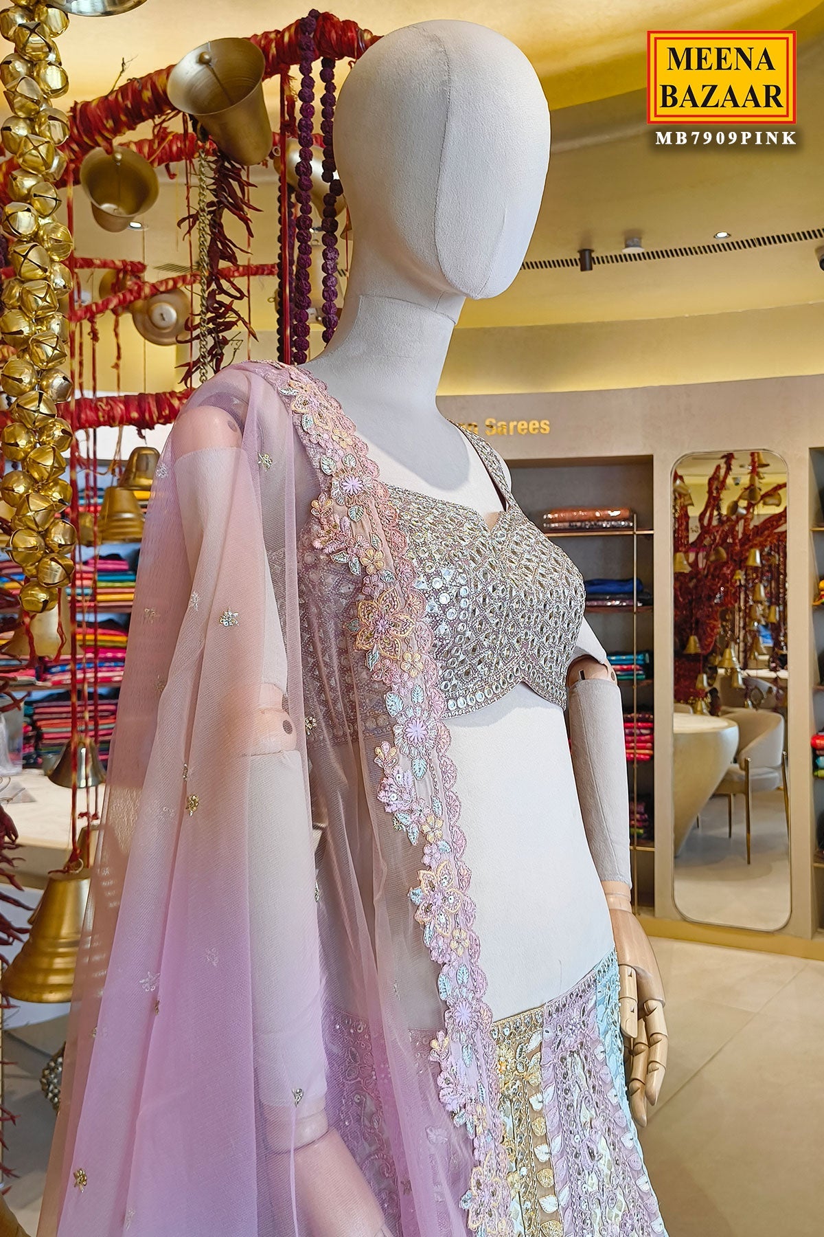 Pastel Pink Embroidered Unstitched Lehenga Set