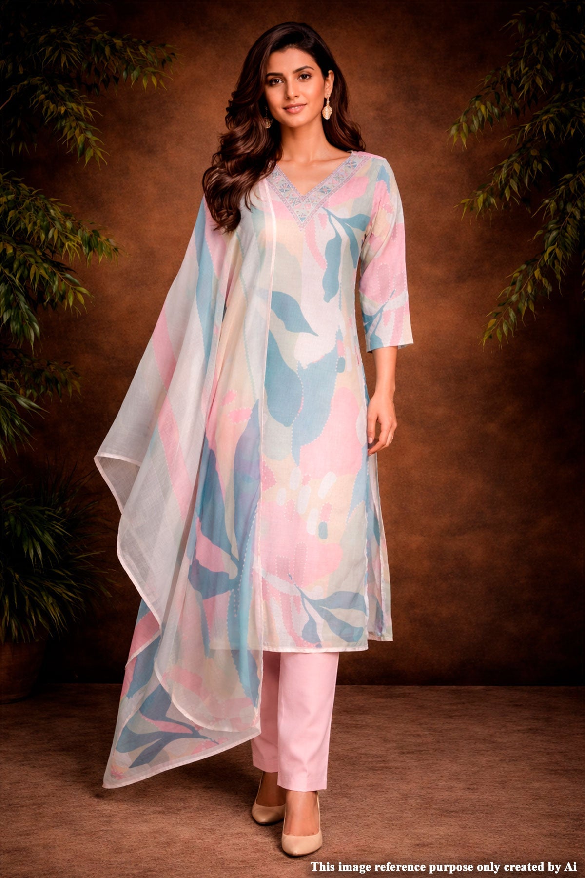 Pista Cotton Ready Made Suit with Elegant Neck Embroidery