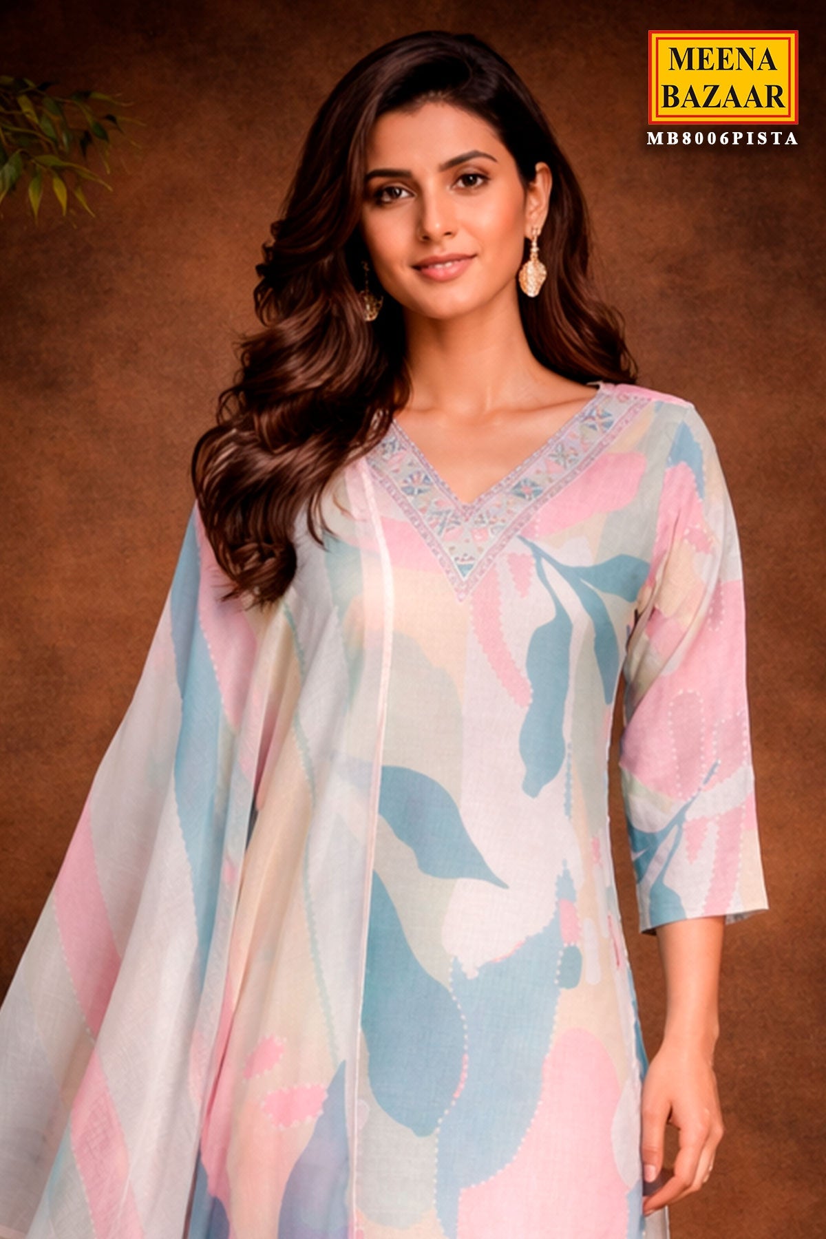 Pista Cotton Ready Made Suit with Elegant Neck Embroidery