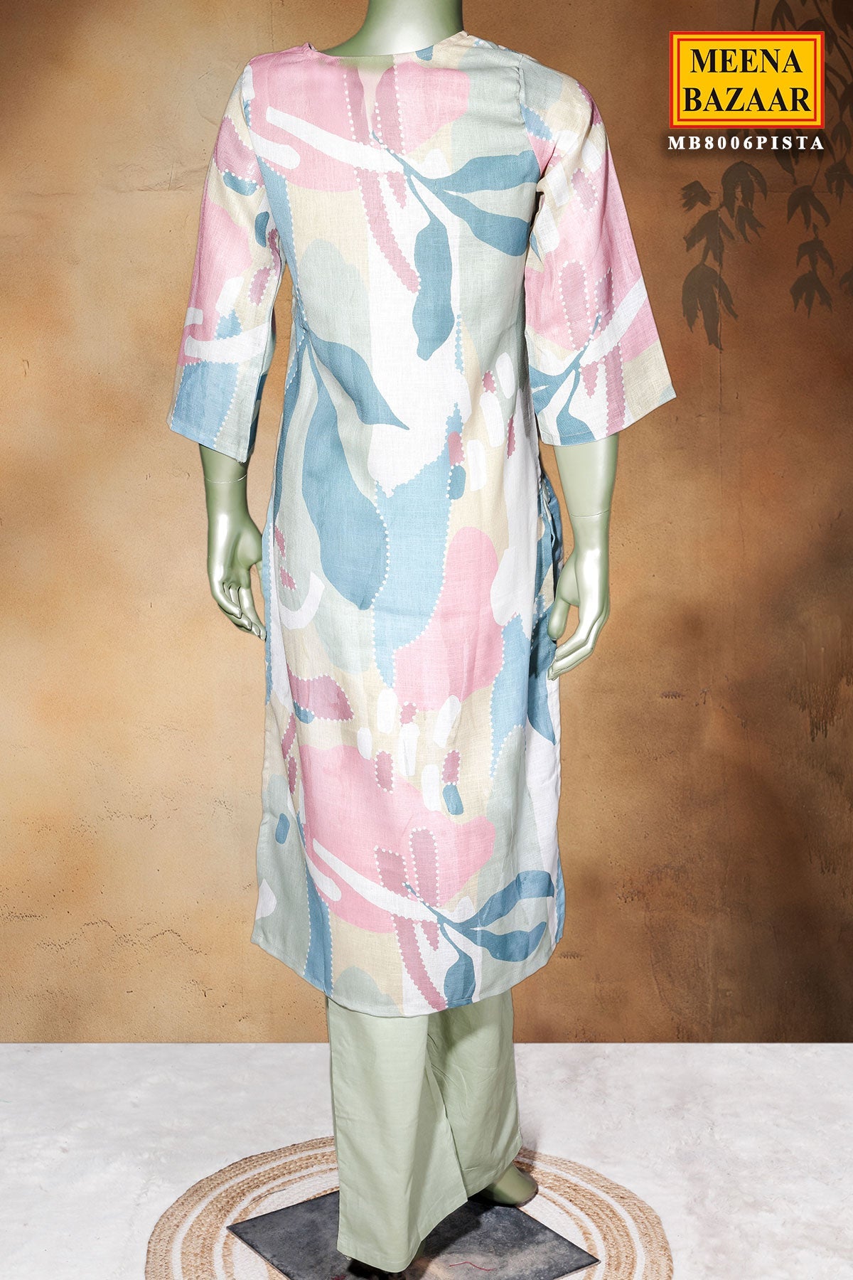 Pista Cotton Ready Made Suit with Elegant Neck Embroidery