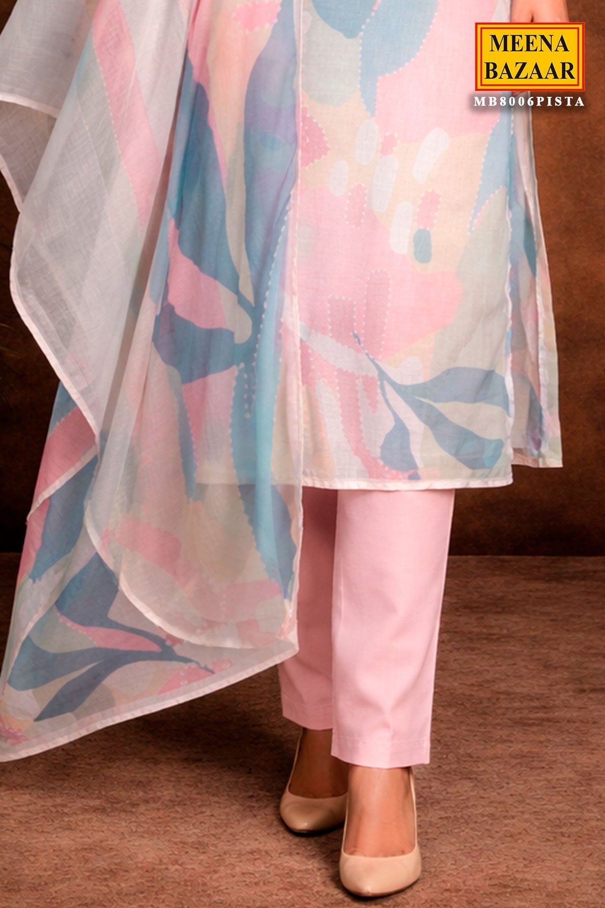 Pista Cotton Ready Made Suit with Elegant Neck Embroidery
