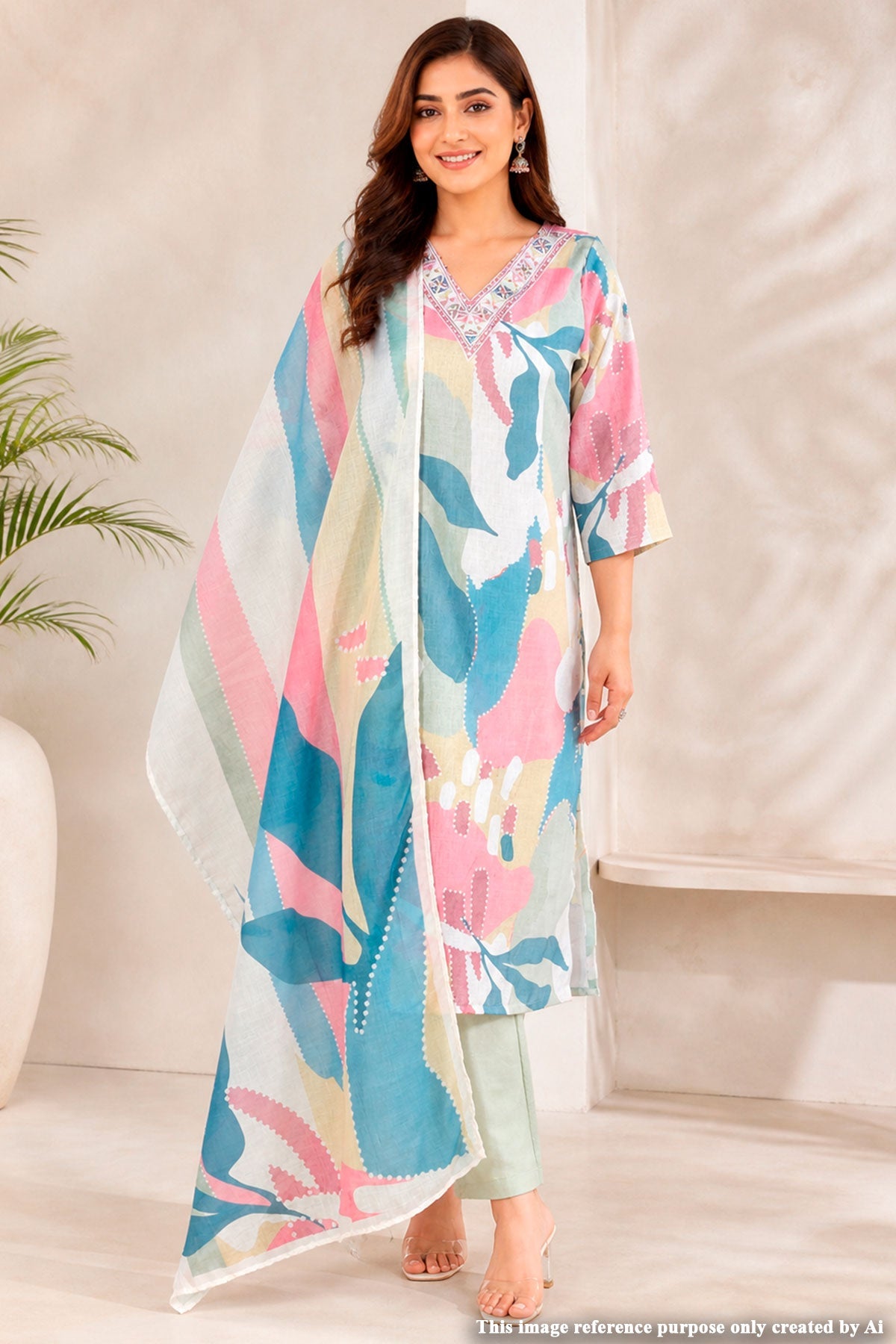 Pista Cotton Ready Made Suit with Elegant Neck Embroidery