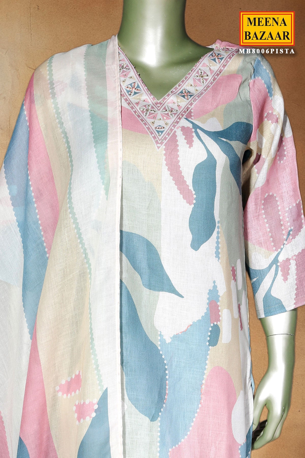Pista Cotton Ready Made Suit with Elegant Neck Embroidery
